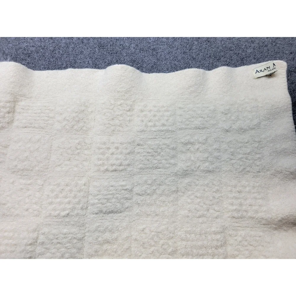 Vintage Aran Mor Ireland Wool Baby Blanket Cream Patchwork 39x35 Ireland Made